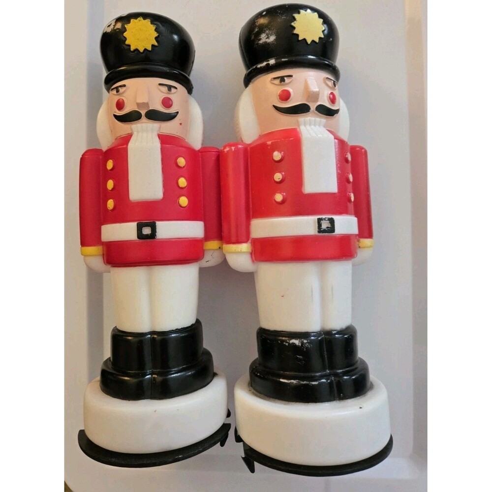 2 Vintage 1995 Empire Nutcracker Toy Soldier Blow Mold 10” Pathway Toppers